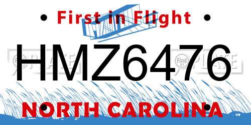 HMZ6476 North Carolina License Plate