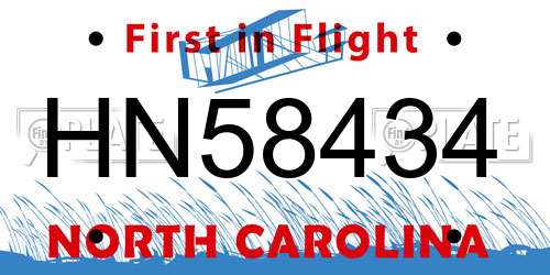 HN58434 North Carolina License Plate