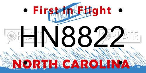 HN8822 North Carolina License Plate