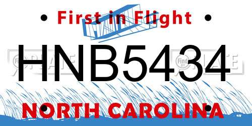 HNB5434 North Carolina License Plate