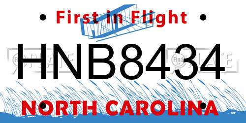 HNB8434 North Carolina License Plate