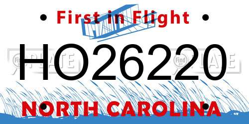 HO26220 North Carolina License Plate