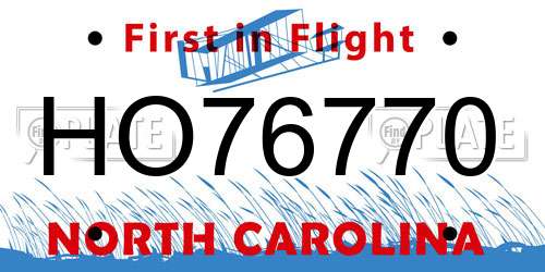 HO76770 North Carolina License Plate