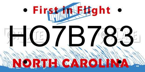 HO7B783 North Carolina License Plate