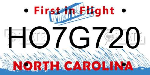 HO7G720 North Carolina License Plate