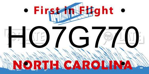 HO7G770 North Carolina License Plate