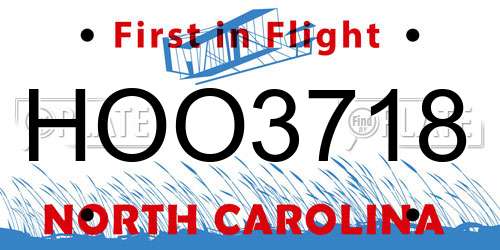 HOO3718 North Carolina License Plate