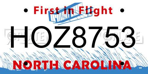 HOZ8753 North Carolina License Plate