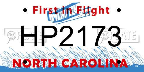 HP2173 North Carolina License Plate