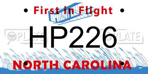 HP226 North Carolina License Plate