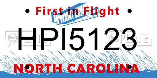 HPI5123 North Carolina License Plate
