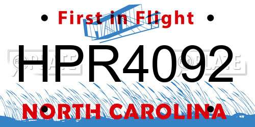 HPR4092 North Carolina License Plate