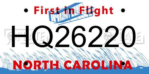HQ26220 North Carolina License Plate