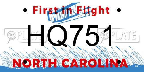 HQ751 North Carolina License Plate
