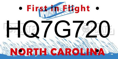 HQ7G720 North Carolina License Plate