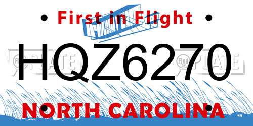 HQZ6270 North Carolina License Plate
