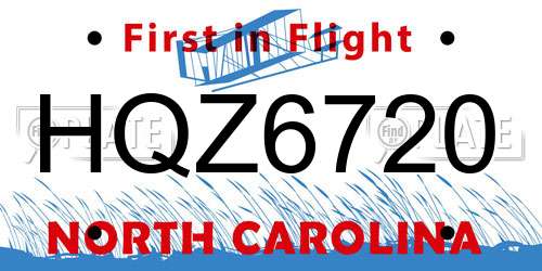 HQZ6720 North Carolina License Plate