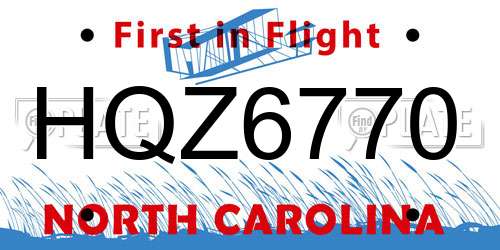HQZ6770 North Carolina License Plate