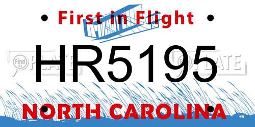 HR5195 North Carolina License Plate