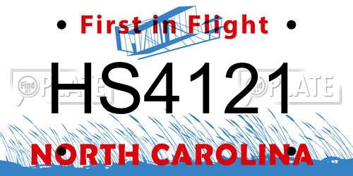 HS4121 North Carolina License Plate