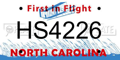 HS4226 North Carolina License Plate