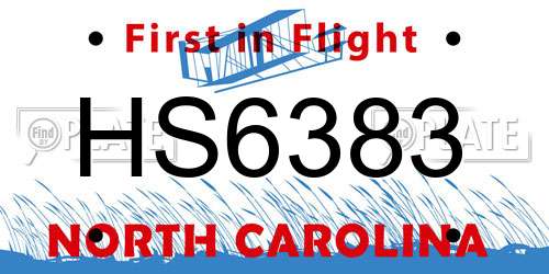 HS6383 North Carolina License Plate