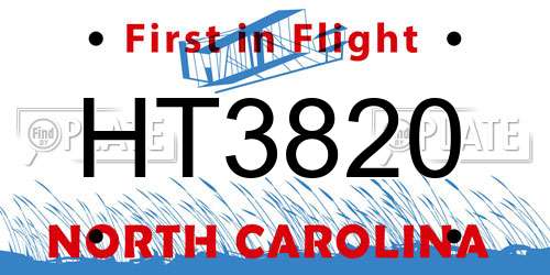 HT3820 North Carolina License Plate