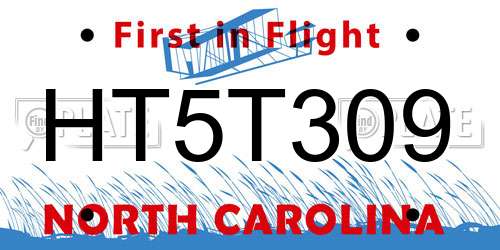 HT5T309 North Carolina License Plate