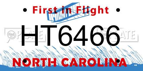 HT6466 North Carolina License Plate
