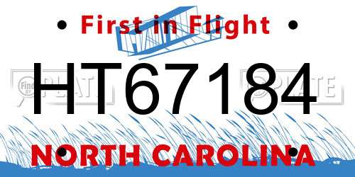HT67184 North Carolina License Plate