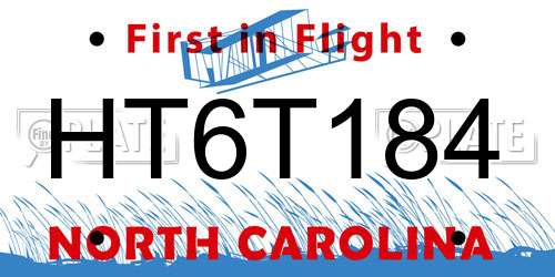 HT6T184 North Carolina License Plate