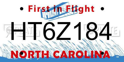 HT6Z184 North Carolina License Plate