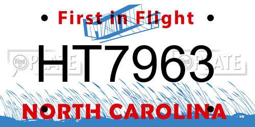 HT7963 North Carolina License Plate