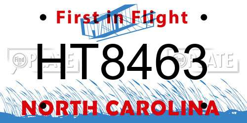 HT8463 North Carolina License Plate