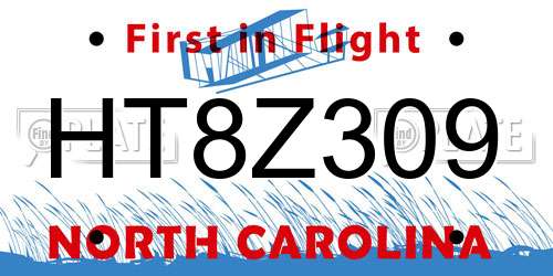 HT8Z309 North Carolina License Plate