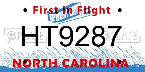 HT9287 North Carolina License Plate