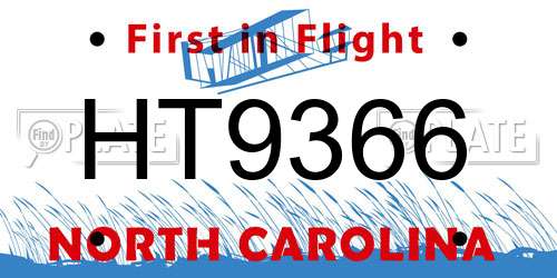 HT9366 North Carolina License Plate