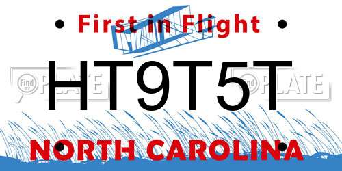 HT9T5T North Carolina License Plate