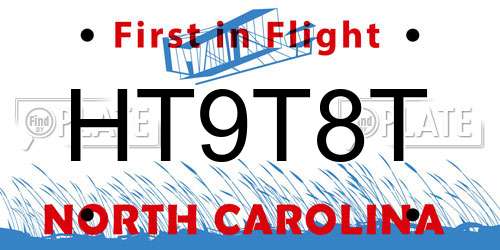 HT9T8T North Carolina License Plate