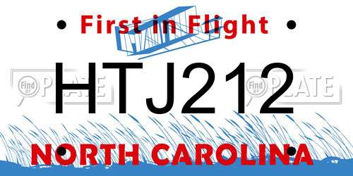 HTJ212 North Carolina License Plate