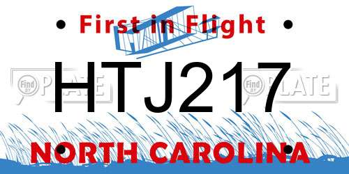 HTJ217 North Carolina License Plate