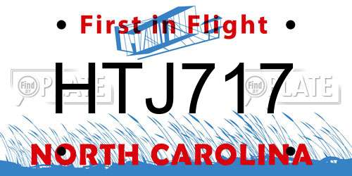 HTJ717 North Carolina License Plate