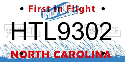 HTL9302 North Carolina License Plate