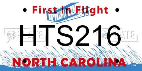 HTS216 North Carolina License Plate