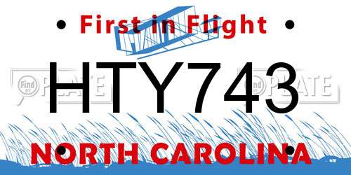HTY743 North Carolina License Plate