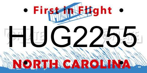HUG2255 North Carolina License Plate