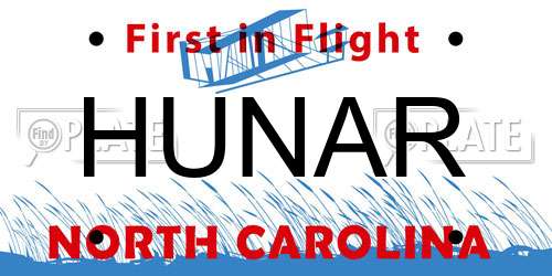 HUNAR North Carolina License Plate