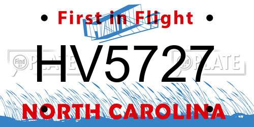 HV5727 North Carolina License Plate