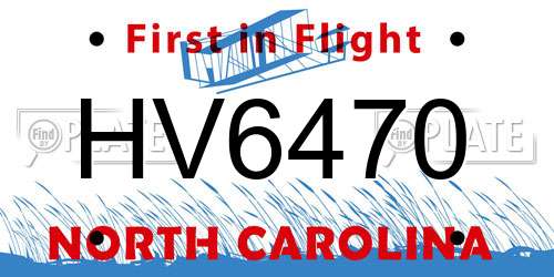 HV6470 North Carolina License Plate