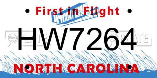 HW7264 North Carolina License Plate